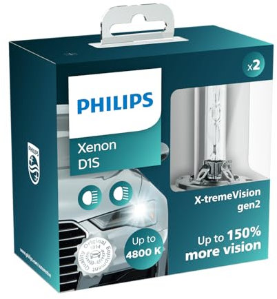 Philips D1S X-tremeVision gen2, bombilla Xenon para faros delanteros de coches, +150%, 4.800K, set di 2