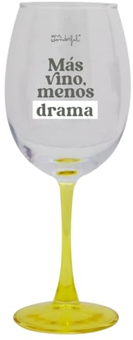 Mr. Wonderful - Copa de vino - Más vino, menos drama - Copa de vino con mensaje - Realizada en vidrio - Capacidad: 47 cl.