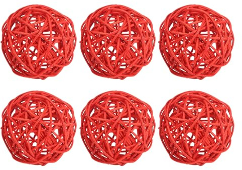 PATIKIL 3 Zoll Dekokugel Rattan, 6 Stück Dekorative Weidenrattanbälle für Mittelstücke Schüsseln Hochzeit Party Wohnkultur DIY Handwerk, Rot
