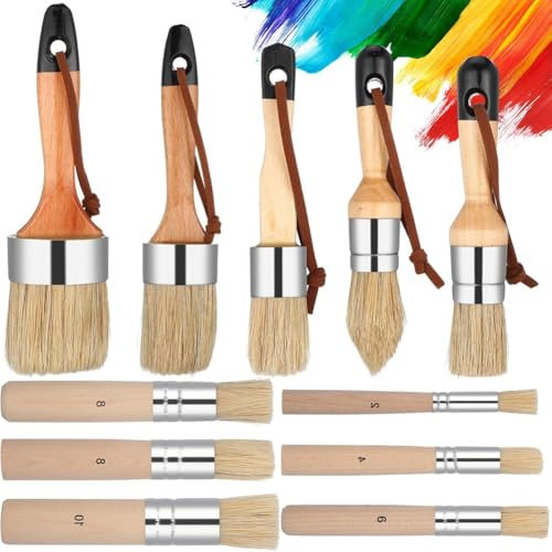 Begchy Lot de 11 pinceaux à craie en bois pour projets de peinture, meubles, travaux manuels et bien plus encore
