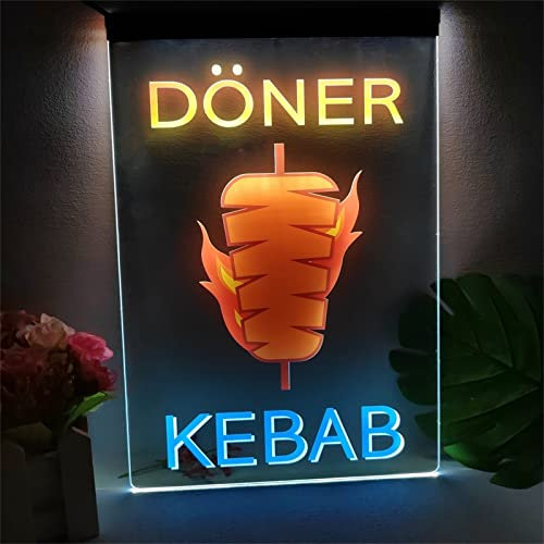 Zayeksole Doner Kebab Panneau Lumineux Au Néon pour Décoration Murale, Panneau Lumineux LED Multicolore À Intensité Variable USB pour Décoration De Magasin De Kebab,30x20cm