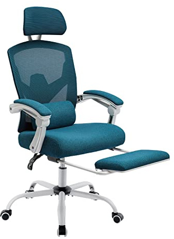 Simple Deluxe Home Office Desk Chair with Footrest, High-Back Mesh Rolling Swivel Reclining Chairs with Wheels, Comfortable Headrest, Lumbar Support, Comfy Arms