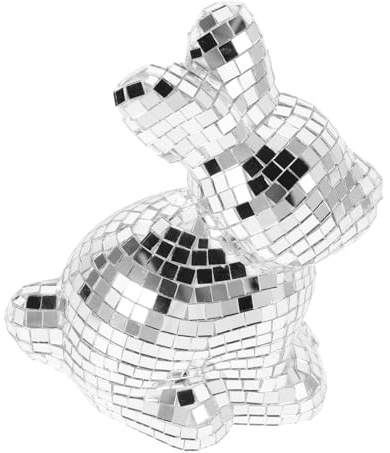 JECOMPRIS Spiegel-Disco-Kugel Kaninchen-Statue Glas Handgefertigt Dekoration Für Party Bühne Tischdekoration Reflektierende Kleine Ornament