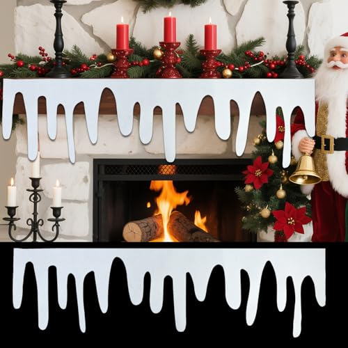 2 PCS Icicle Christmas Fake Snow Blankets, 48 X 14.2In Artificial Snow Blanket Backdrops Icicle Christmas Faux Snow Blanket with 40PCS Double Sided Adhesive Tape for Village Christmas Decoration