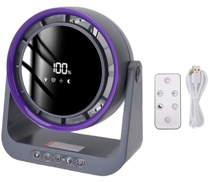 KENANLAN Bladeless Quiet USB Digital Display Desk Fan with Remote Control, Low Noise, Ideal for Bedroom, Office, Home and Kitchen (Purple Gray)