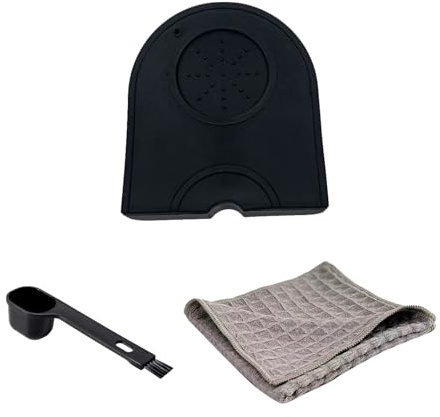 Coffee Tamping Mat Set, with Non-Slip Silicone Coffee Tamper Mat, Cleaning Brush, Cleaning Cloth, Espresso Machine Accessories, 17x12.5cm Tamper Mat for Home, Office, Espresso Enthusiasts