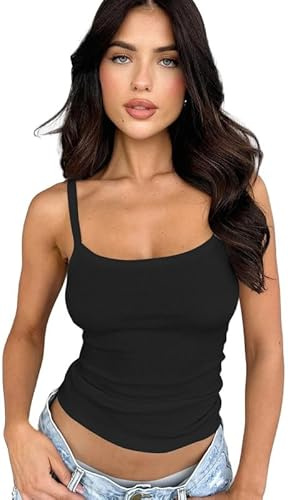 Sukiglam Canotta Donna Estiva Senza Maniche con Scollo U Canotte a Costine Sexy Tank Top Senza Schienale Basic Slim Fit Maglietta Sportiva Casual Canottiera Corto Elasticità Blusa Shirt
