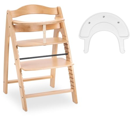 hauck Arketa N Play Tronas de Bebé de Madera FSC® – Altura Ajustable 13 Posiciones – Incluye Bandeja Play Tray, Cinturón y Barra Delantera – Desde 6 Meses hasta 130 kg - Haya