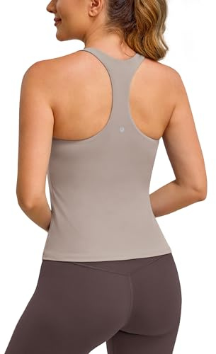 BAYDI Clouduxi Racerback Workout Tank Tops for Women Yoga Shirts with Built in Bra Gym Sleeveless Camisole Pale Khaki