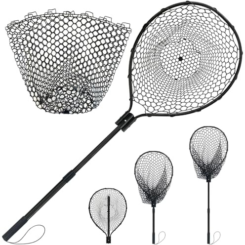 SEASPRO Rubber Fishing Net with Handle Length: 59, Depth: 19.7, Hoop: 23 X 18with A Extra Replacement Net Aluminum Alloy Large Landing Net Pier/Kayak/Fishpond/Crab/Saltwater Telescoping Fish Nets