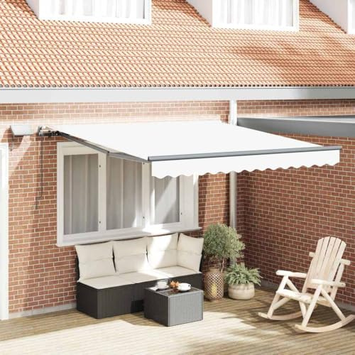 IKAYAA Toldo Retráctil Exterior 350 x 250 cm, Toldo Enrollable Aluminio y Poliéster, Toldo Articulado Retractil, Manivela Incluida, para Balcón y Veranda Blanco
