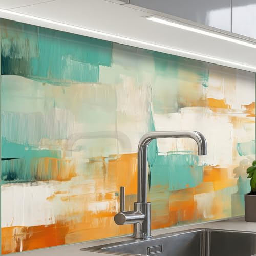 KitchenYeah© Splashback for Kitchen self-Adhesive Sink Splash Splatter | 24x32 / 60x80 cm - Guard Splashbacks Walls Art - Abstract - Blue - White