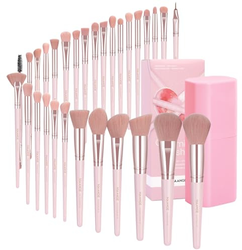 MAANGE 30Pcs Professional Makeup Brush Set with Case – Premium Synthetic Brushes for Foundation, Powder, Blush, Eyeshadow & Blending,Pink