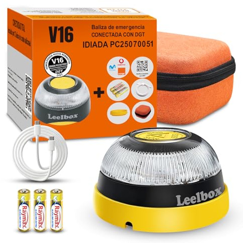 SJACXANM Luz de Emergencia V16 con Geolocalización Homologada y Conectada con la DGT 3.0 Baliza Coche Conectada DGT 3.0 Luz Avería Coche Base Imantada SIM Incorporada con Datos Incluidos hasta 2038