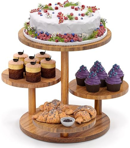 NEWFUN Expositor Madera de 4 Pisos, Etagere de 4 Pisos para Cupcakes, Soporte para Tartas de Madera, Bandeja para Servir, Posavasos Olzun para Fiestas, Bodas, Festivales.
