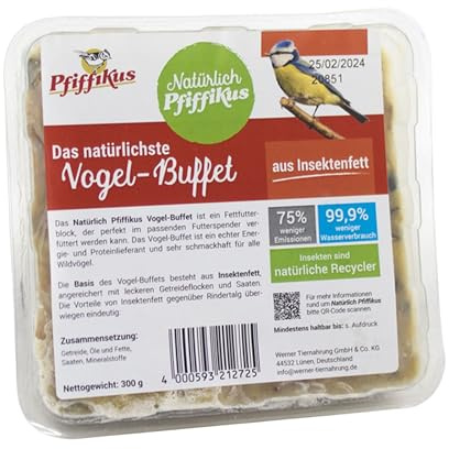 Natürlich Pfiffikus Fettfutter Vogel-Buffet 6 Stück – Fettfutterblock mit Insektenfett für Wildvögel – Vogelfutter Fettblock proteinreiches Ganzjahresfutter– nachhaltig – Energiekuchen für Wildvögel