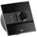 BACHMANN Inbyggt uttag Sense 2 m kabel bordsuttag för kontor eller kök bänkskiva rostfritt stål utseende (automatisk öppningsmekanism utan kontakt) (svart, 1-vägs USB A/C 22 W)