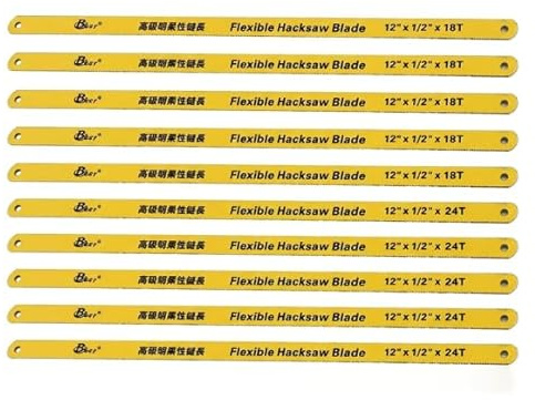Hacksaw Blades Replacement Set, 300 mm Hacksaw 18T 24T High Carbon Steel | 10Pcs Hacksaw for Metal Cutting High Speed Teeth, Durable Flexible Cutting Blades for Metal Steel Pipe PVC Wood