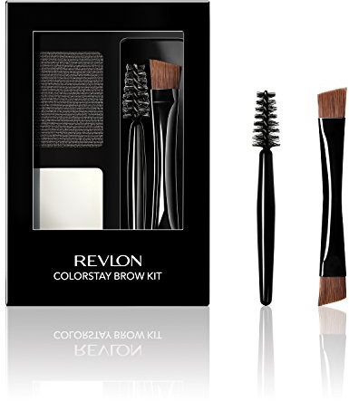 Revlon ColorStay Brow Kit, Includes Longwear Brow Powder, Clear Pomade, Dual-Ended Angled Tip Eyebrow Brush & Spoolie Brush, Soft Black (101), 0.08 oz
