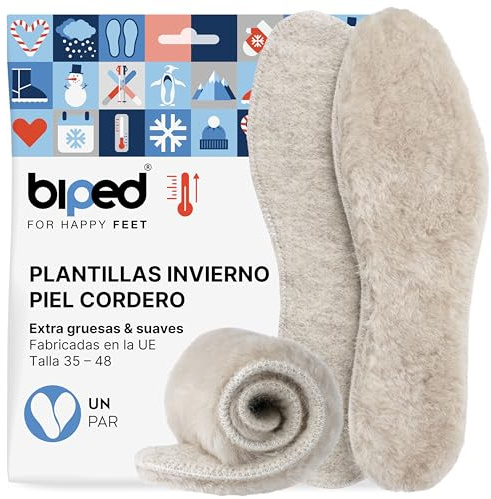 biped premium solette in pelle d'agnello - Solette per scarpe invernali extra morbide e spesse - Solette riscaldanti in pelliccia con parte inferiore in feltro z1022(35)