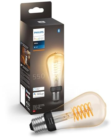 Philips Hue White Filament, Lampadina a filamento connessa, Luce Bianca Calda, dimmerabile, attacco E27, 9W