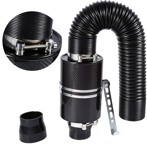 Kalten Lufteinlass Kit, Sportluftfilter Auto Luftfilter Kaltluftfilterset aus Carbonfaser fürs Auto 7,6 cm Carbon Fiber Kalten Air Filter Feed beiliegenden Ansaugrohr Kit Silikonschlauch