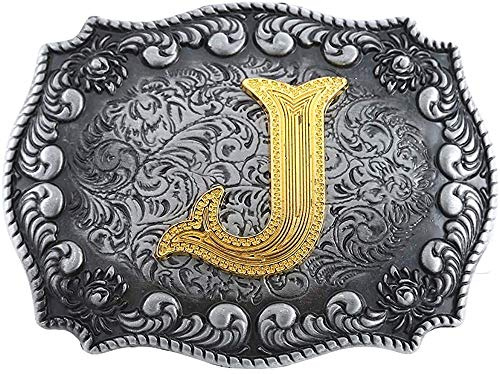 STARBRILLIANT Hebillas De Cinturón Occidentales Para Hombres De La A a La Z Con Letras Iniciales De Vaquero Con Borde Enrollable, Negro Y Gris(J)