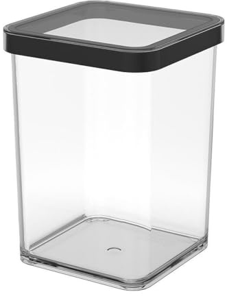 Rotho Loft Vorratsdose eckig mit Deckel und Dichtung - Lebensmittelecht - Küchenutensilien - Organizer - Kunststoff (SAN) BPA-frei - Transparent/Schwarz (1 Liter Quadrat)