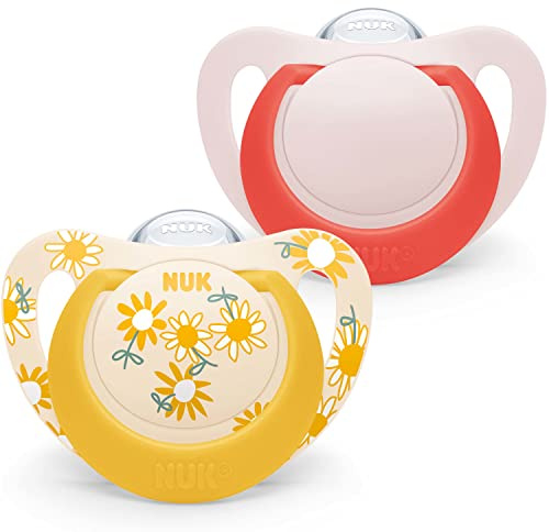 NUK Star Ciuccio per bambini | 6-18 Mesi | Succhietto in Silicone senza BPA | Accettato dal 99% dei bambini | Fiori Gialli | 2 Pezzi