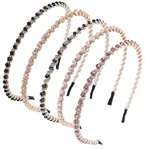 Oenothera 5 Stück Haarschmuck, Modische Haarreife, Strass Elastisches Haarband, Rutschfeste Zinken Stirnband für Mädchentanzen, Party, Alltagskleidung, Arbeit (5 Farben)