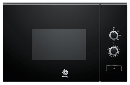 Balay 3CP5002N2 - Microondas mecánico, Encastrable sin marco, 38 cm, 20 l, 5 F, Aqualisis, Ap. lateral izquierda, Programación mecánica de paro,Plato giratorio 25.5 cm, sin grill, Cristal negro, 2022