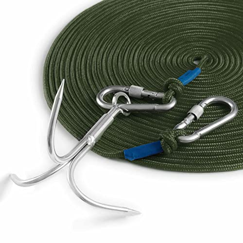 PIOSRTRR Enterhaken mit Seil-einschließlich Wurfhaken und Nylonseil 8mm x 15M, für Magnetfischen/Ziehen/Bergung