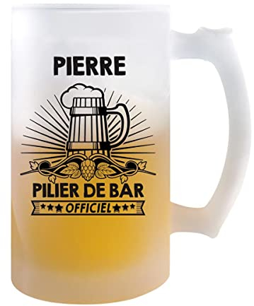 Planetee Chope de bière Pierre Prénom pilier de Bar | Verre à bière pinte Cadeau humour alcool original | Imprimé en France