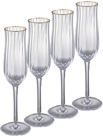 SISWIM Champagne Glasses Golden Rim Tulip Champagne Flutes, Elegant Glassware and Goblet, 3.95 Ounces Of 4 Pcs, Suitable for Wedding Anniversary. Champagne Flutes