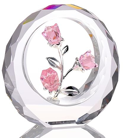 Kristallrosa Rosenblüte, Blumenfigur, Geschenke für sie, Glas-Rosenstrauß, Sammlerstück, Briefbeschwerer, romantische Geschenkidee für Frauen, Ehefrau, Valentinstag, Jahrestag, Ornamente (Rosa)