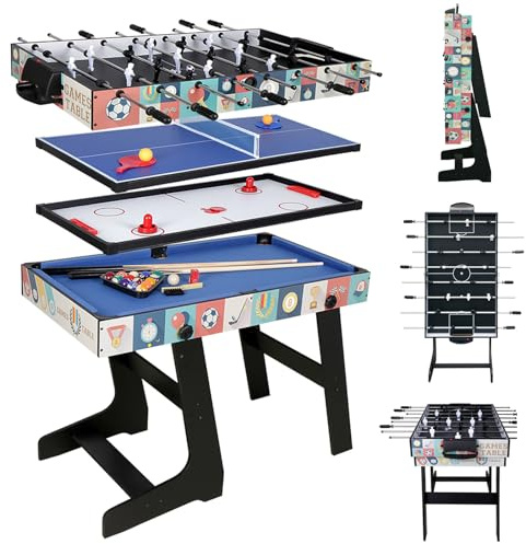 Multi Game Table 48inch Folding Combo Game Table, Football Table,Billiards Table, Pool/Snooker Table, Hockey Table, Table Tennis Table for Adults Family Birthday