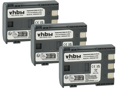 vhbw 3x batteria compatibile con Canon EOS 350D, 400D videocamera camcorder (600mAh, 7,2V, Li-Ion)