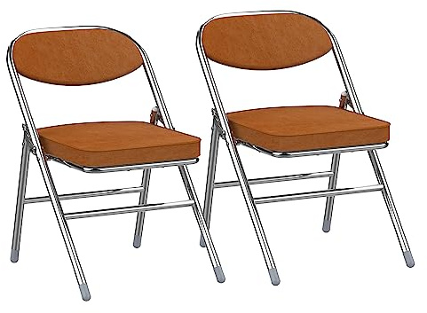 Set da 2 Sedie Pieghevoli di Metallo, Sedia Pieghevole per Ufficio Casa Campeggio con Comoda Seduta Imbottita Sedie Pieghevoli da Esterno ed Interno Salvaspazio Capacità di Carico di 100 kg, Arancione