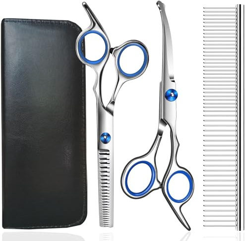 Ciseaux de toilettage pour chien, kit de toilettage pour chiens Jiasoval avec pointe ronde de sécurité, ciseaux de toilettage professionnels, set de ciseaux pour coupe de cheveux pour chiens chats
