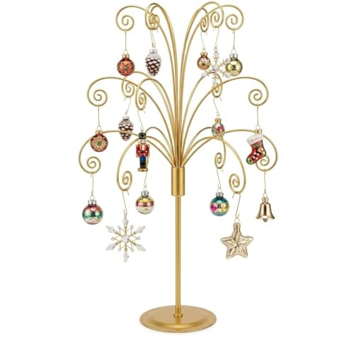 HOHIYA Ornament Tree Display Stand Holder Hanger 20 Inch Wire Hook Hanging Metal for Christmas Swarovski Crystal Glass Decorations Gift Gold