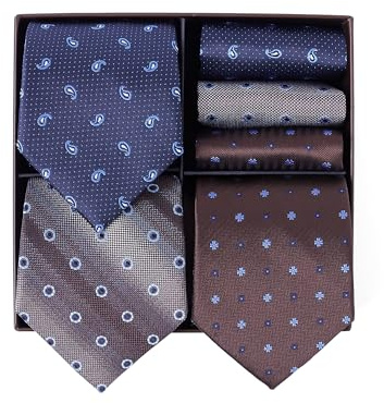 BRERA 67-3 Pezzi Cravatta Uomo elegante + 3 Pezzi fazzoletto da taschino uomo, Set uomo con confezione regalo, Cravatte e Pochette Classiche