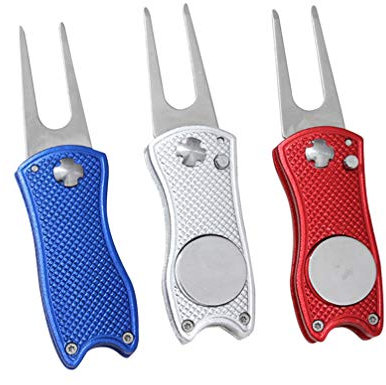 JZGDX 3 Stück Ganzmetall-Golf-Divot-Reparatur-Werkzeug, Golfer-Set, Golfer-Trainingszubehör, Gabel-Reparatur-Set, Golf-Pitch/483/2233