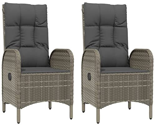 Tidyard 2 STK. Verstellbar Gartenstühle Gartenstuhl Gartensessel Rattansessel Outdoor Sessel Balkon Stühle Gartenmöbel Set Garten Esstühle Terassenstuhl Balkonstuhl Esszimmerstuhl Poly Rattan Grau