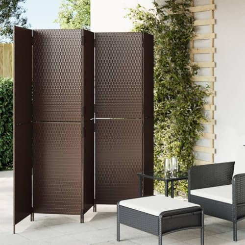 Homgoday Lot de 5 paravents pliables - Séparateur de pièce de jardin - Brise-vue pour l'intérieur et l'extérieur - En polyrotin - Marron - 245 x 180 cm