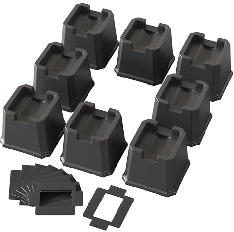 Lutown-Teen 8 Pack Bed Risers 3 Inch Heavy Duty, for Bed with Wheels, Black | Lift by 3, Fit 3.3-7.1cm Casters, Furniture Risers for Sofa, Table, 680kg Capacity, Non-slip Sponge Pads, Bottom Rubber Pads