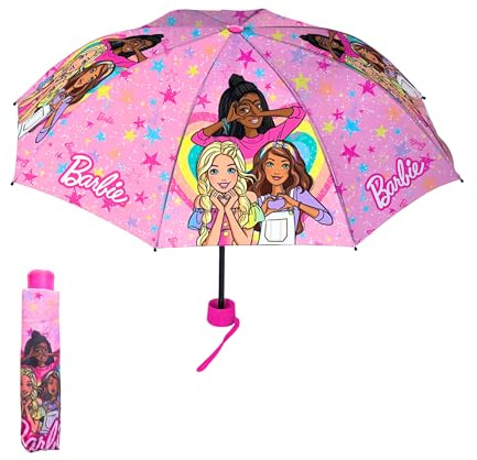 Barbie Kompakter Faltbarer Regenschirm für Mädchen, Hochfeste Struktur, Puppen Design Regenschirm für Kinder