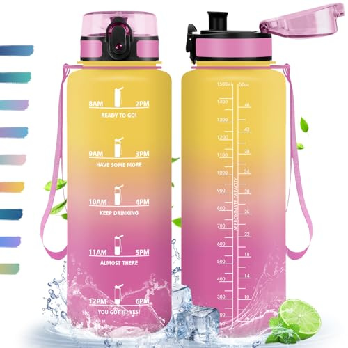 HoneyHolly Botella Agua, 1,5L, Botella de Agua Deportiva, Cantimplora con Filtro de Agua, Libre de BPA, Cantimplora para Deportes, Fitness, Yoga, Escuela y Oficina