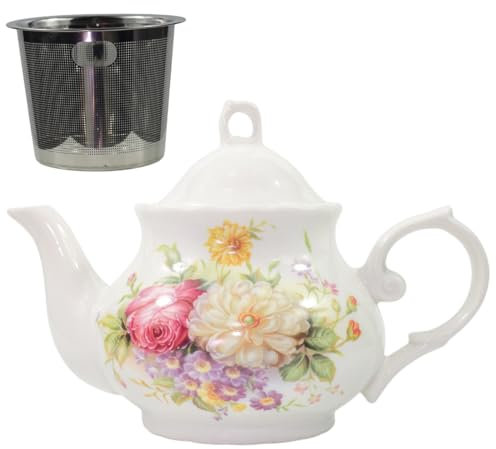 Teiera classica in stile britannico reale in ceramica, 30 oz, perfetta per riunioni giornaliere (bianco, grande)