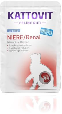 KATTOVIT - Niere/Renal Nassfutter für Katzen | Zur Unterstützung der Nierenfunktion für ausgewachsene Katzen. Diätfutter als Alleinfuttermittel im Frischebeutel | 24 x 85 g Ente