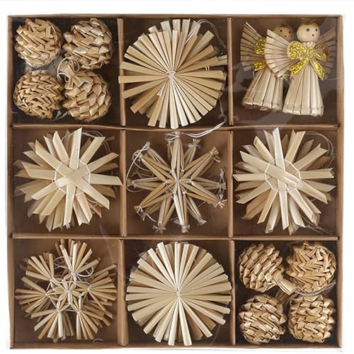 32 x Strohsterne Ø 6 cm - Baumschmuck nachhaltig - Christbaumschmuck | Stroh Sterne für den Christbaum - Baumhänger Stro - Weihnachtsbaumschmuck Holz